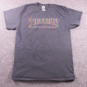 Thrasher Magazine Shirt Mens Medium Black Rainbow Logo Graphic Tee Skate